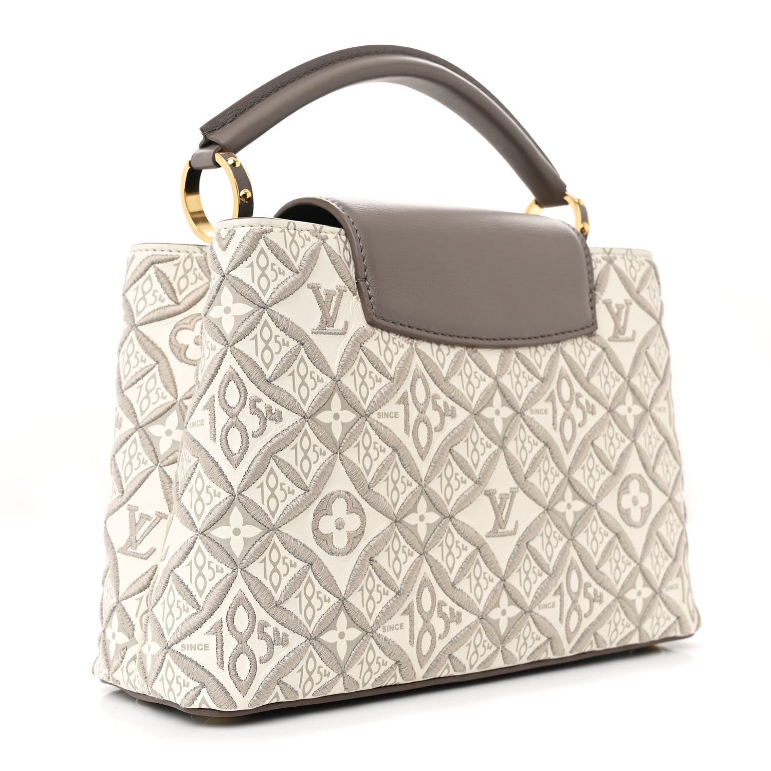 Louis Vuitton Calfskin Since 1854 Embroidered Capucines BB Ecru Taupe 3 of 11