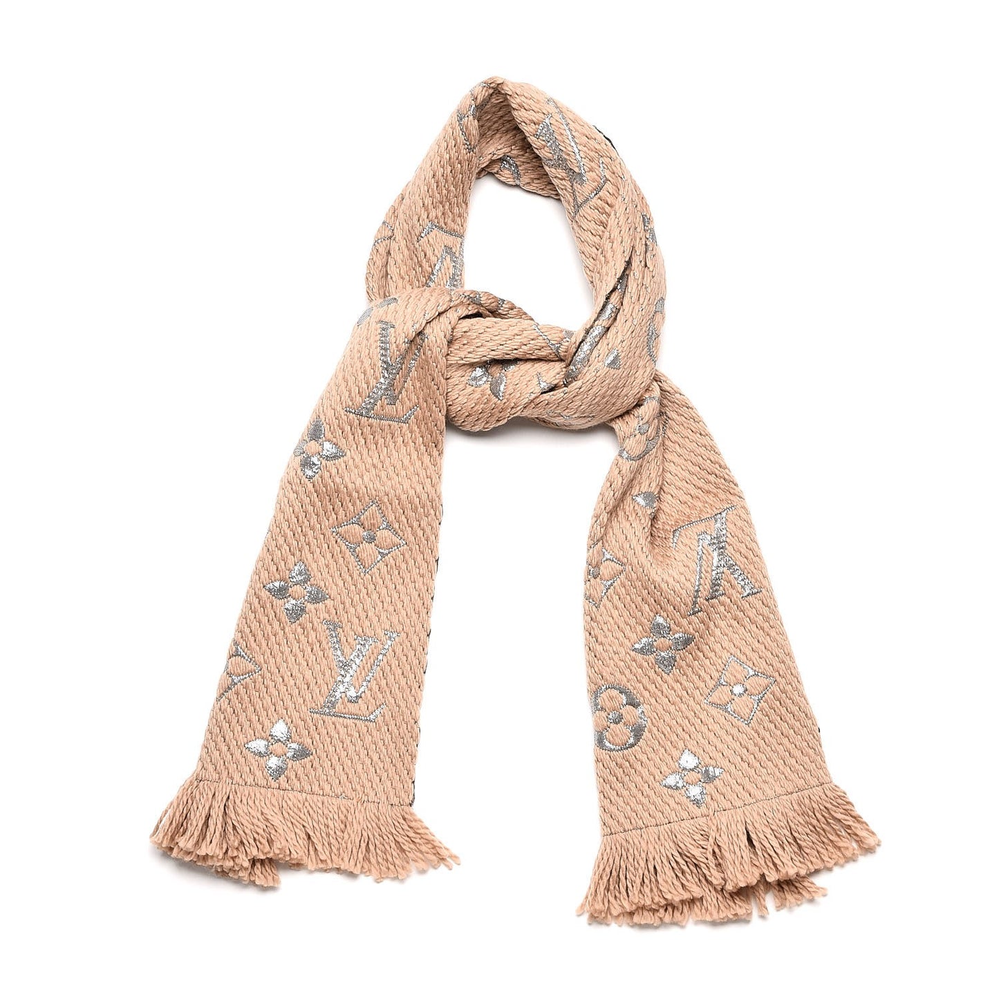 Wool Silk Logomania Shine Scarf Beige