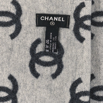 Chanel Cashmere Wool CC Scarf Grey White 3 of 3