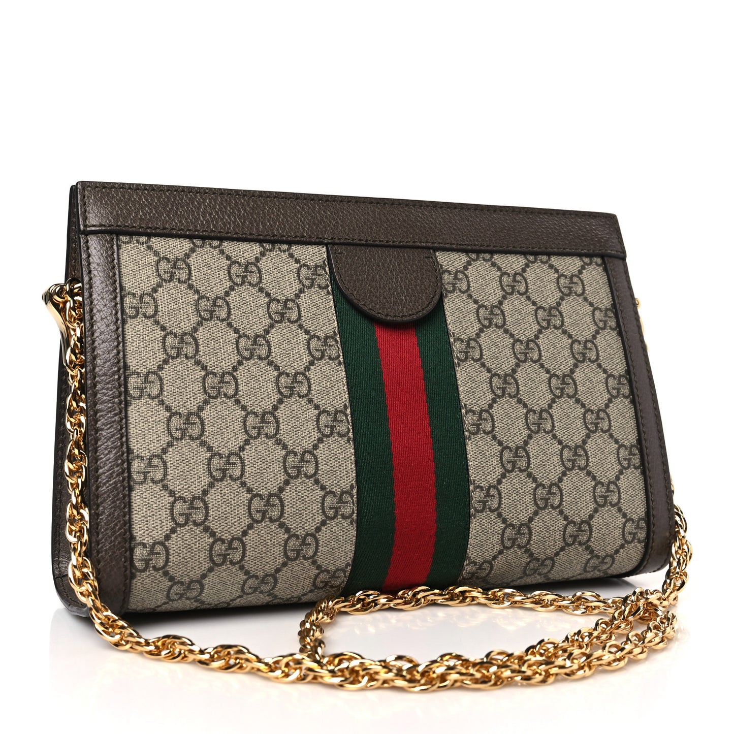 GG Supreme Monogram Web Small Ophidia Chain Shoulder Bag Brown