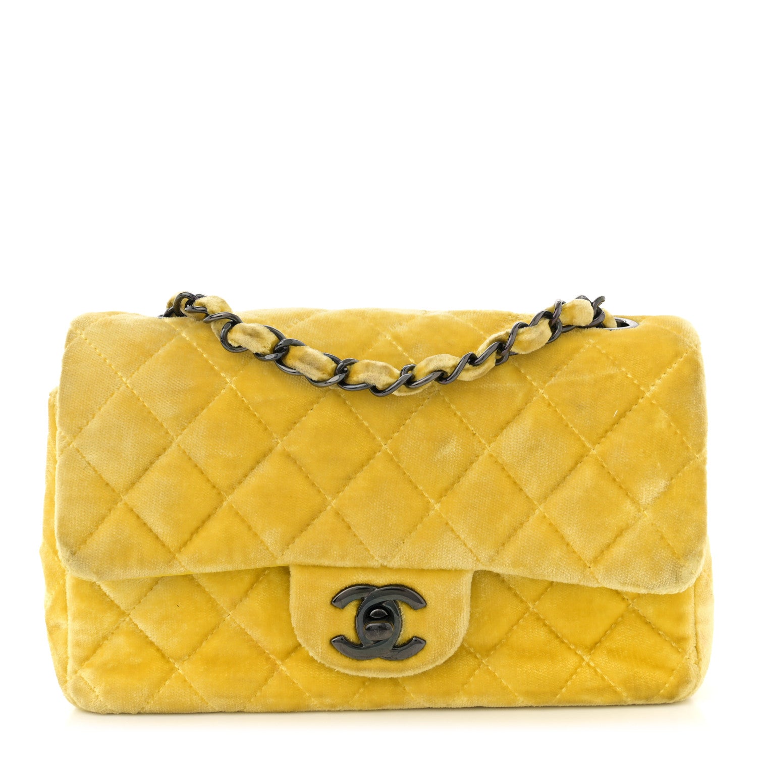 Chanel Velvet Quilted Mini Rectangular Flap Yellow 1 of 14