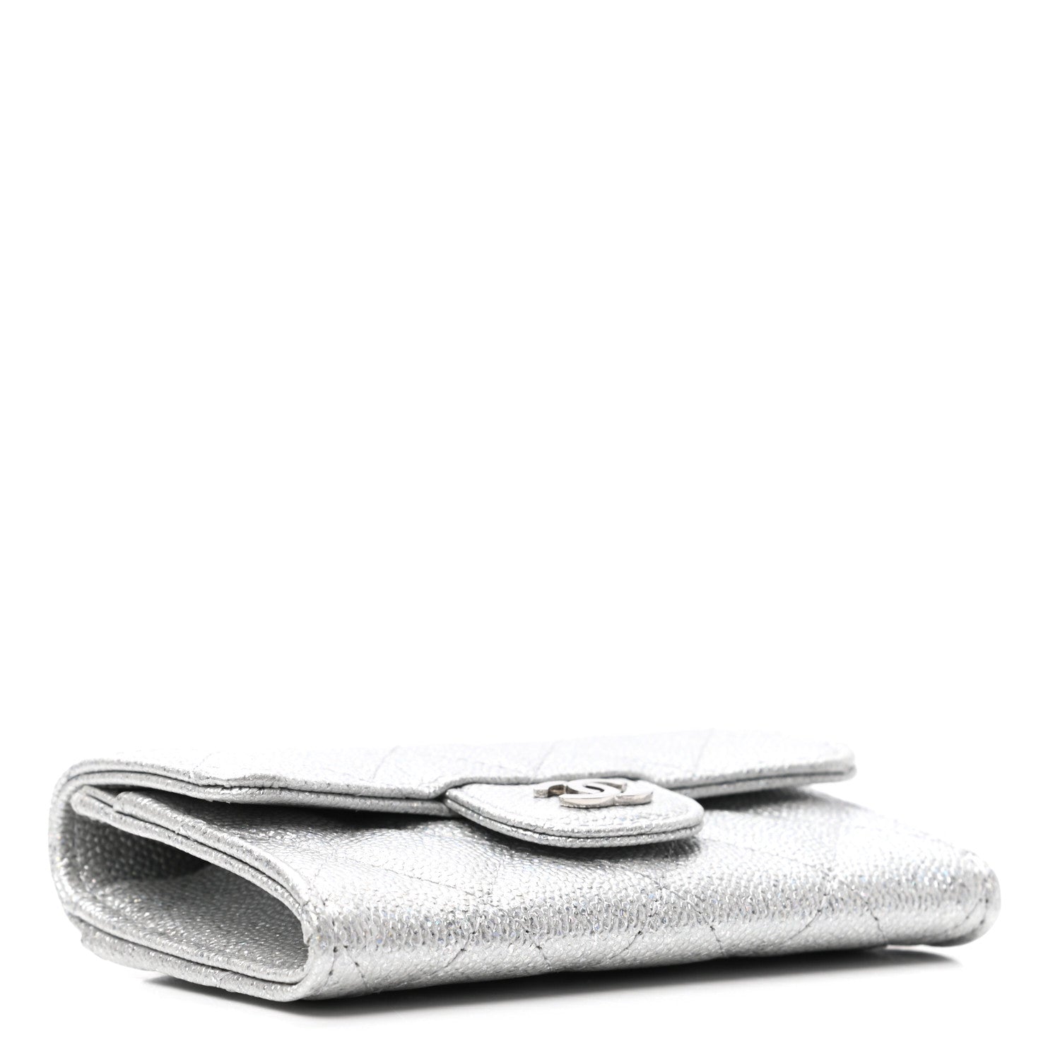 Chanel Glittered Metallic Caviar Quilted Flap Card Holder Wallet Silver 4 of 8