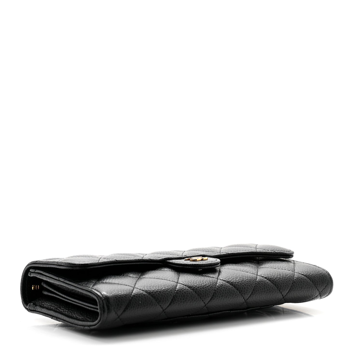 Caviar Quilted Large Gusset Flap Wallet Black