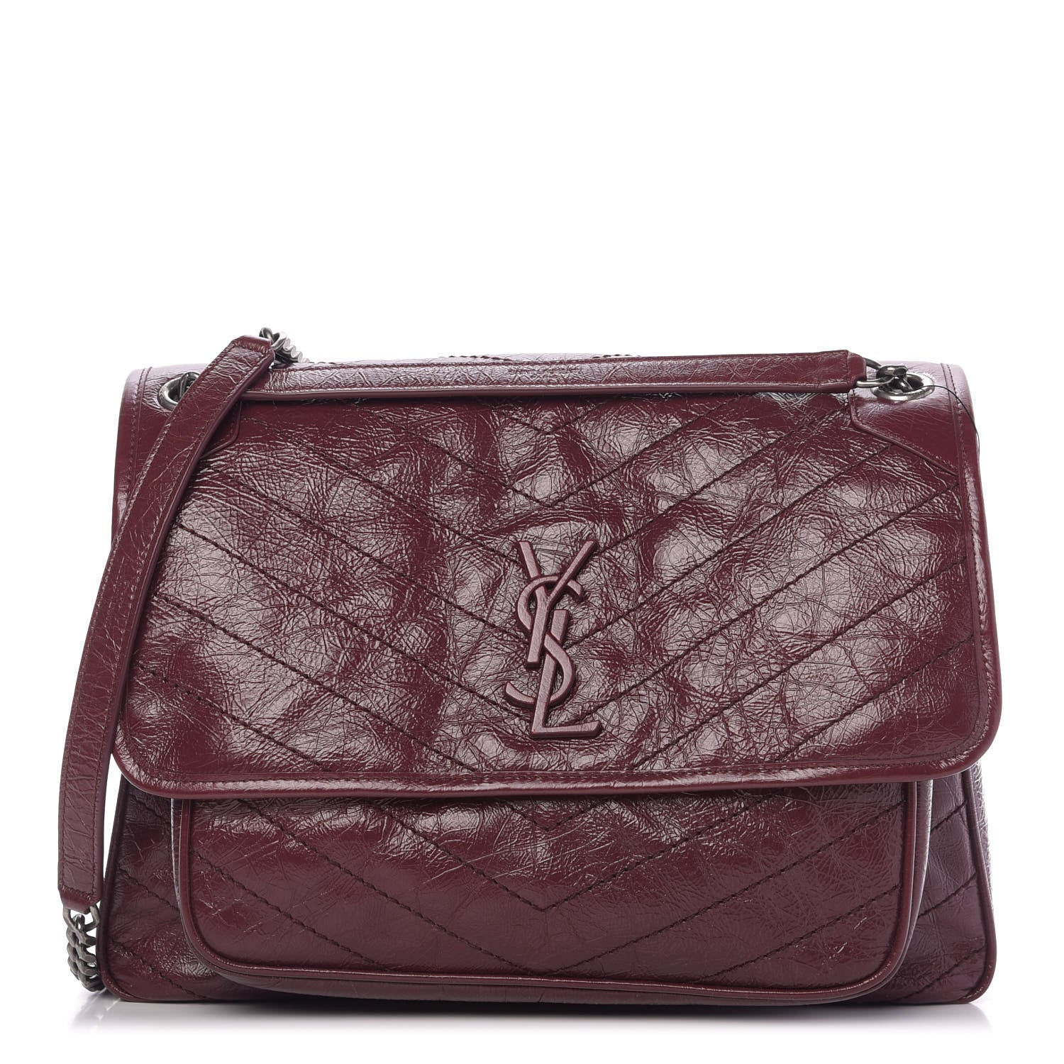 Saint Laurent Crinkled Calfskin Matelasse Monogram Large Niki Chain Satchel Rouge Legion 1 of 10
