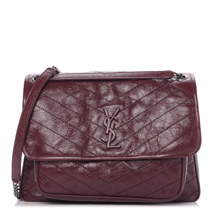 Saint Laurent Crinkled Calfskin Matelasse Monogram Large Niki Chain Satchel Rouge Legion 1 of 10