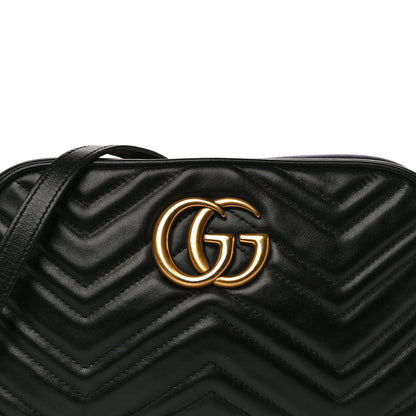 Gucci Calfskin Matelasse Small GG Marmont Chain Shoulder Bag Black 9 of 17