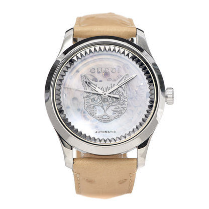 Gucci Stainless Steel Ostrich Mother of Pearl 38mm G-Timeless Cat Automatic Watch 1 of 8