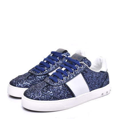 Valentino Garavani Calfskin Glitter Flycrew Sneakers 36 Blue 4 of 20