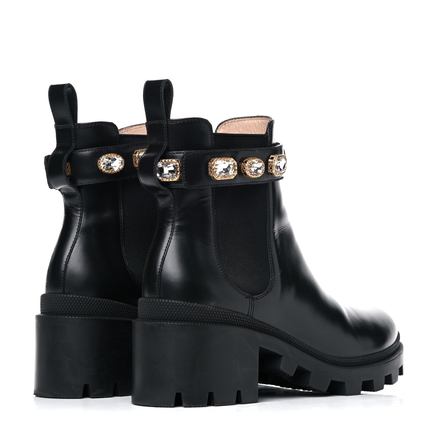 Gucci Calfskin Crystal GG Trip Chelsea Ankle Boots 39.5 Black 4 of 17