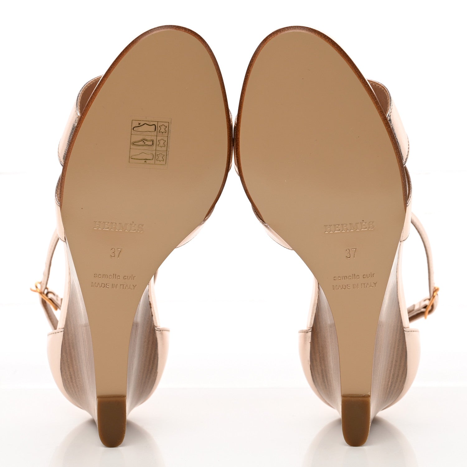 Hermes Metallic Nappa Legend Wedge Sandals 37 Rose Dore 5 of 12