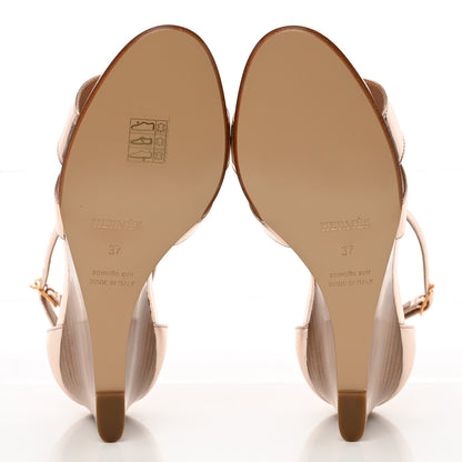 Hermes Metallic Nappa Legend Wedge Sandals 37 Rose Dore 5 of 12
