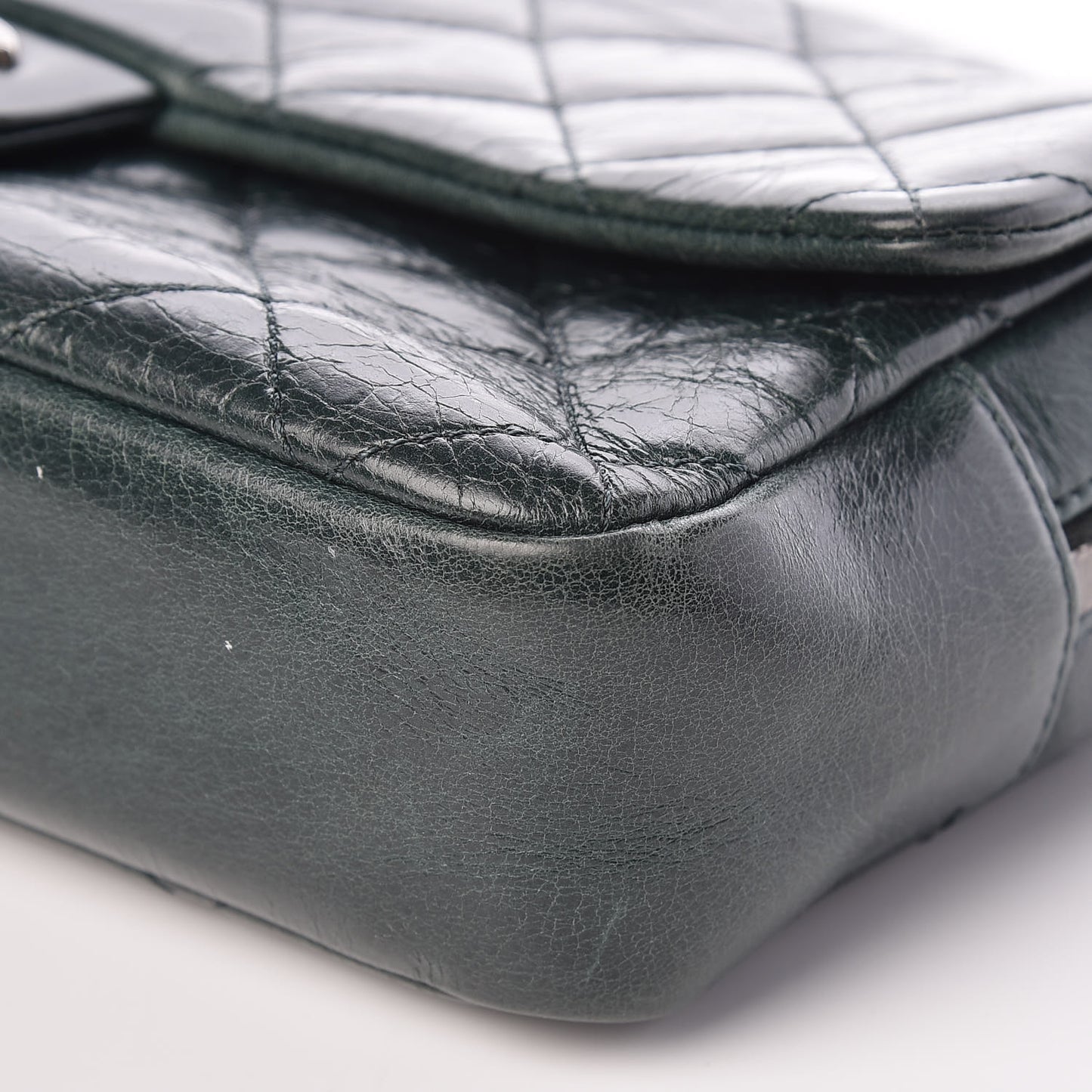 Glazed Calfskin Quilted Medium Duo Color Flap Dark Green