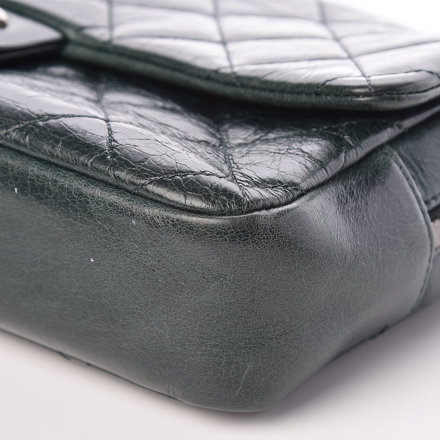 Chanel Glazed Calfskin Quilted Medium Duo Color Flap Dark Green 9 of 9