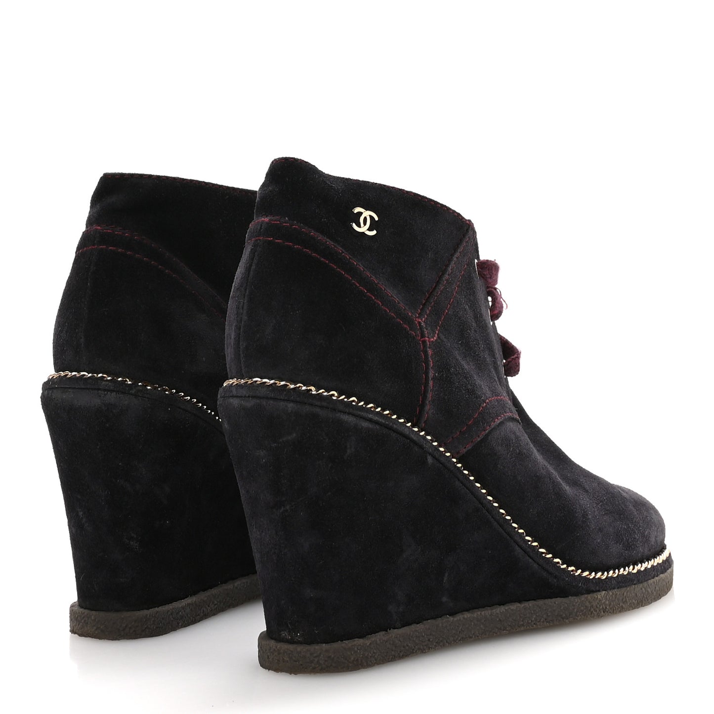 Suede Lace Up Wedge Booties 37 Dark Blue
