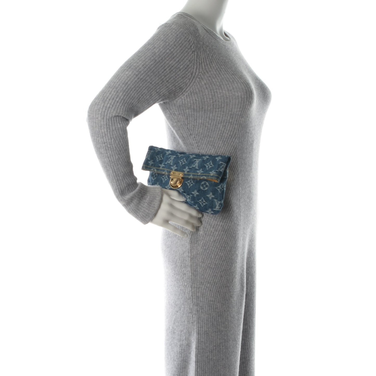 Monogram Denim Pochette Plat Clutch Blue