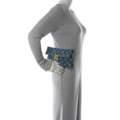 Louis Vuitton Monogram Denim Pochette Plat Clutch Blue 2 of 7