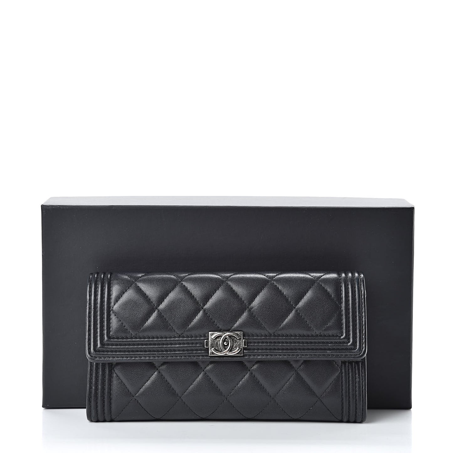 Lambskin Quilted Boy Flap Wallet Black