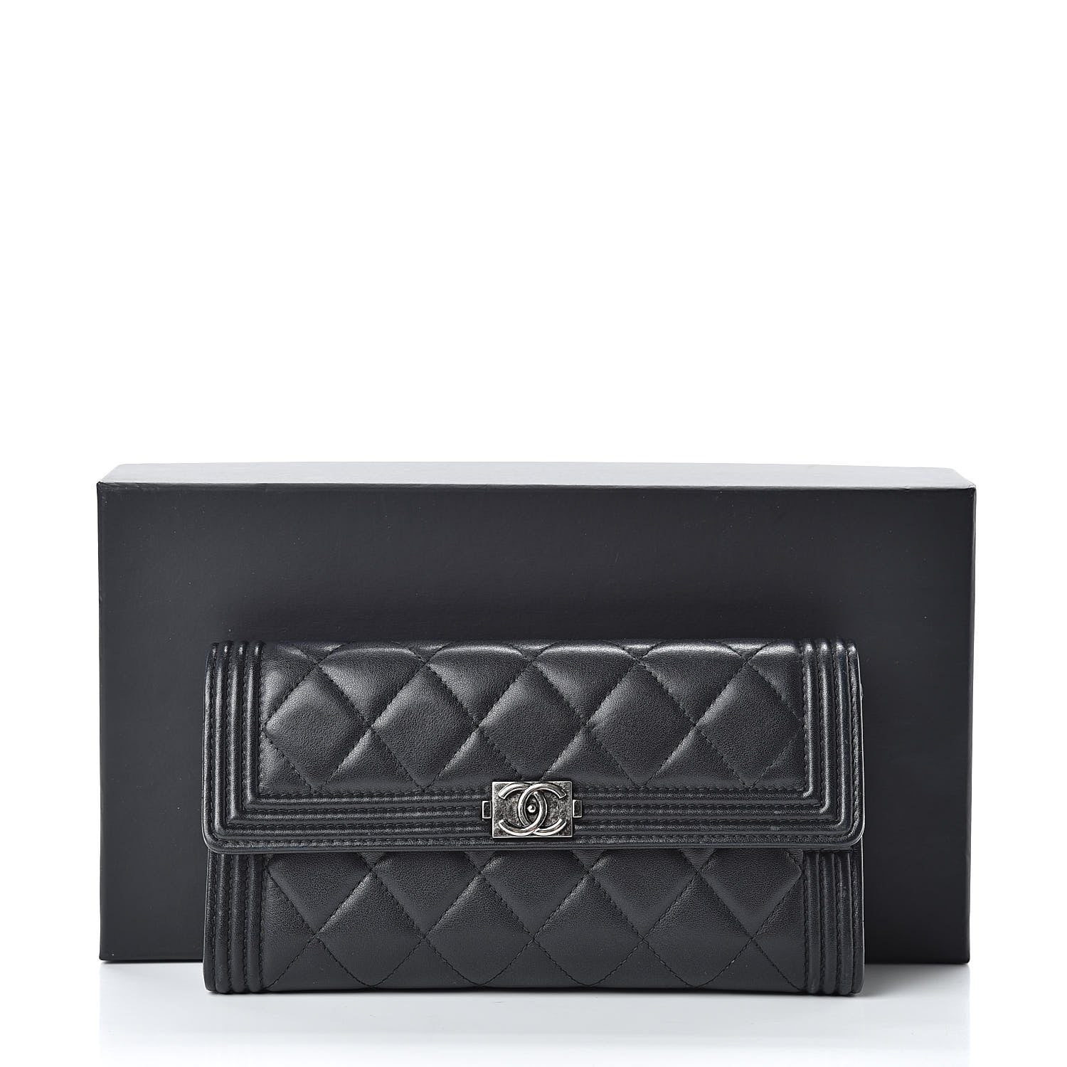 Chanel Lambskin Quilted Boy Flap Wallet Black 10 of 10