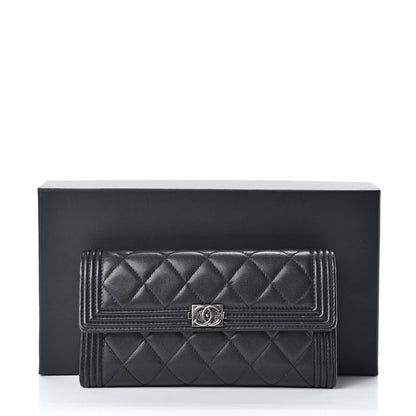 Chanel Lambskin Quilted Boy Flap Wallet Black 10 of 10