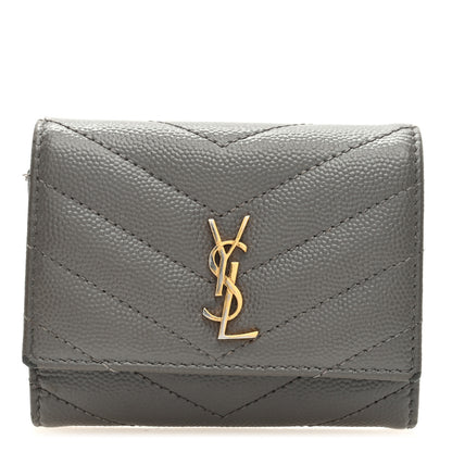Saint Laurent Grain de Poudre Matelasse Cassandre Monogram Slim Key Case Fog 1 of 6