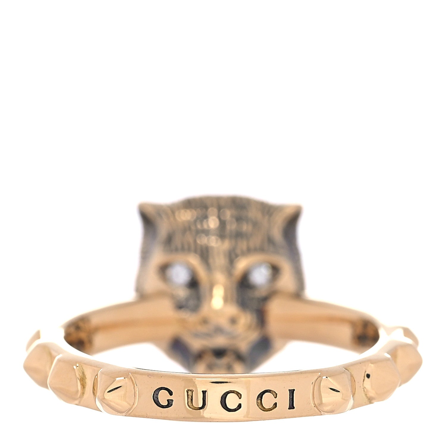 Gucci 18K Yellow Gold Pink Opal Diamond Le Marché Des Merveilles Feline Ring 53 6.25 4 of 6