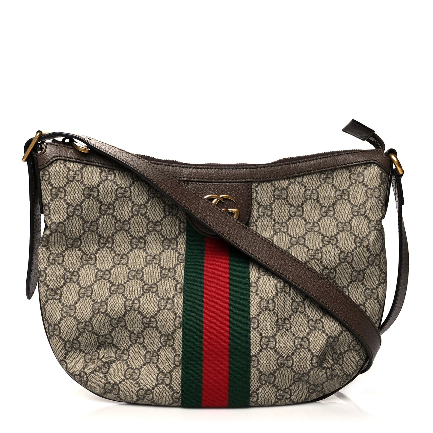 GG Supreme Monogram Web Small Ophidia Half Moon Hobo Brown