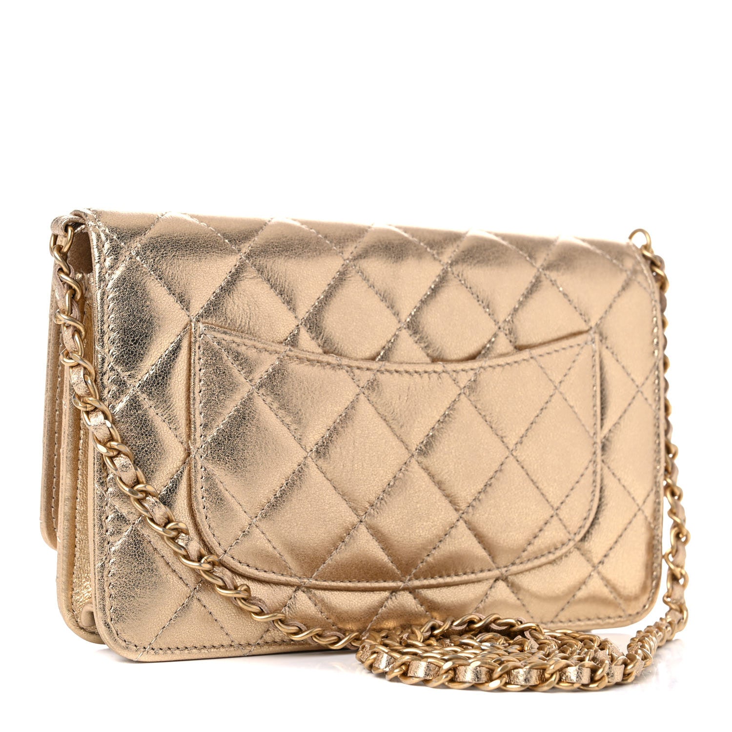 Chanel Metallic Lambskin Quilted Wallet On Chain WOC Gold 3 of 10