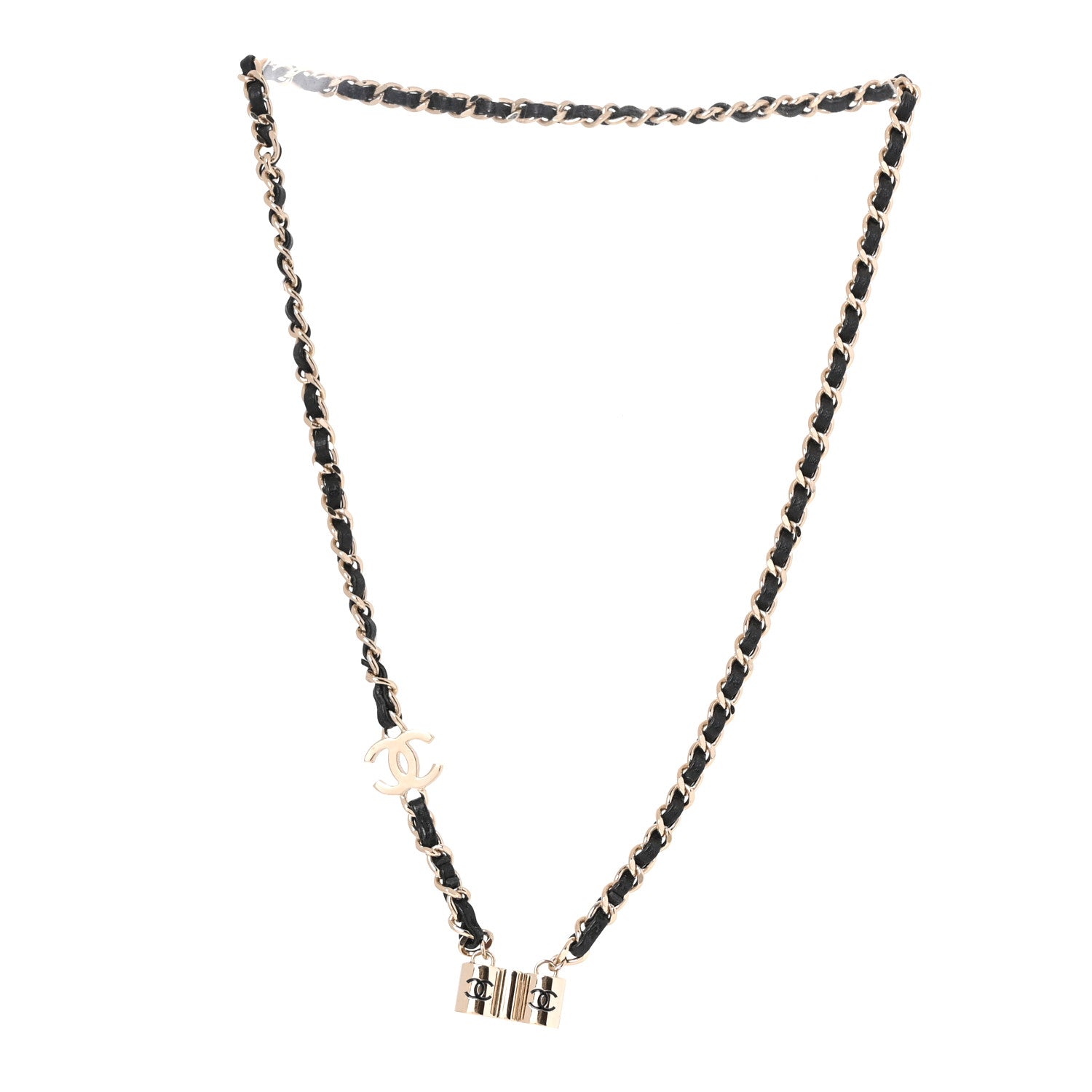 Chanel Metal Lambskin CC Airpods Necklace Gold Black 3 of 6