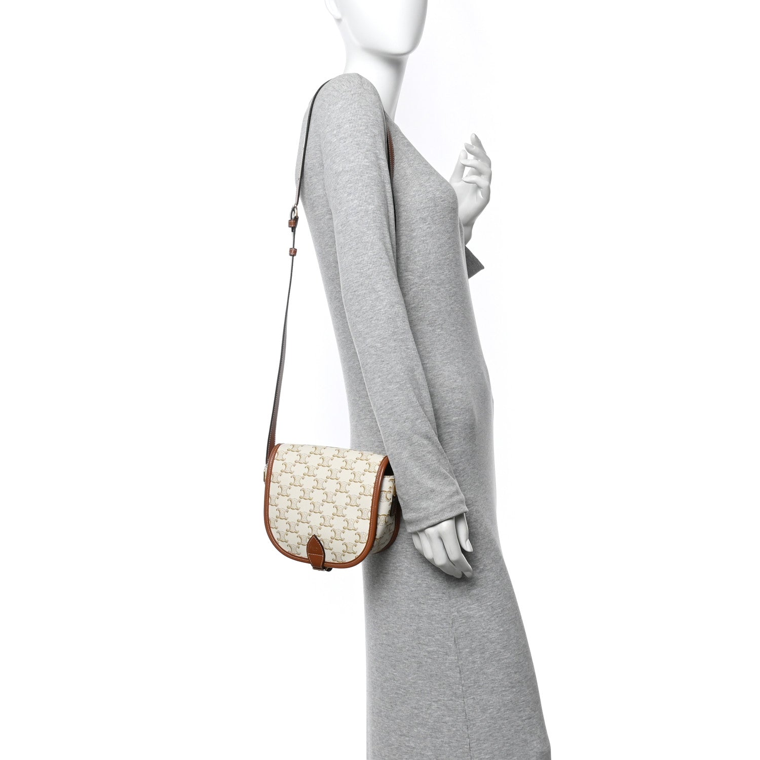Celine Triomphe Canvas Medium Folco Bag White 2 of 11