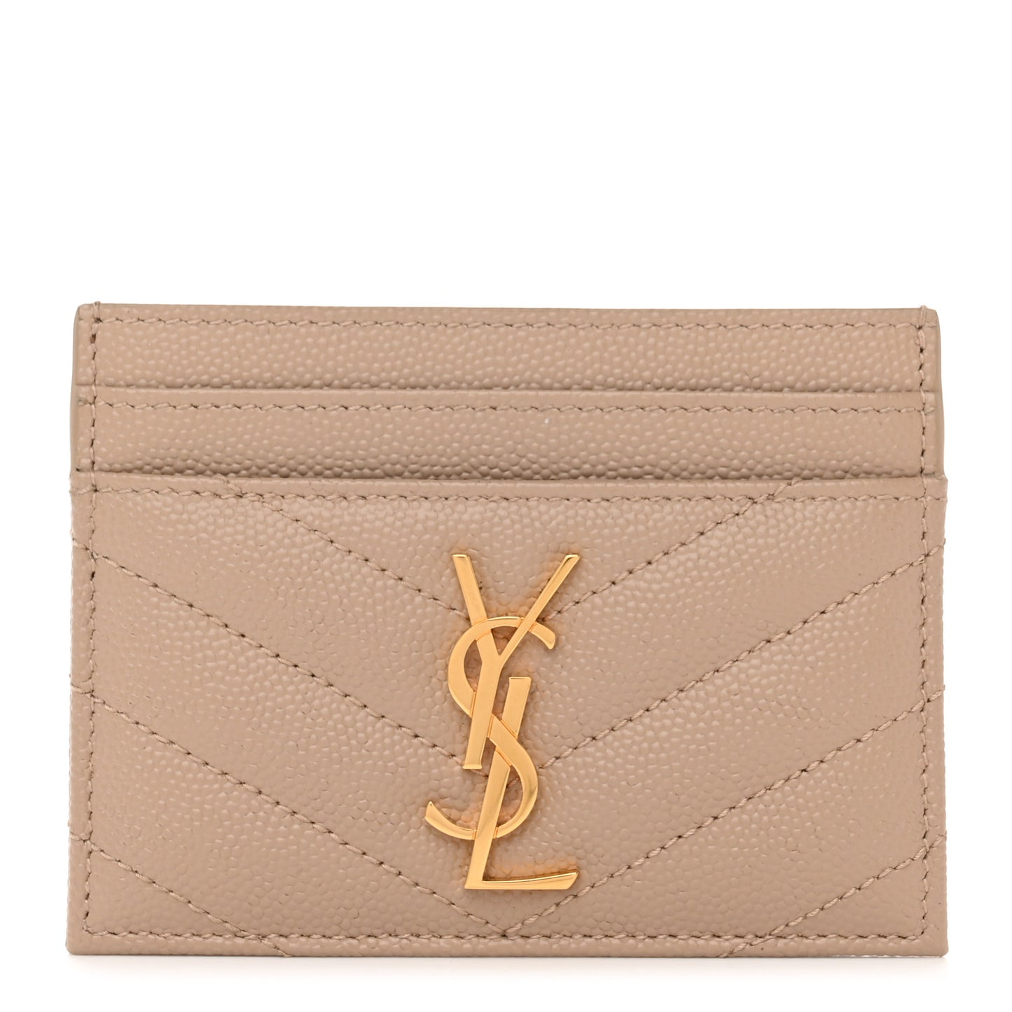 Grain De Poudre Matelasse Chevron Monogram Credit Card Case Dark Beige