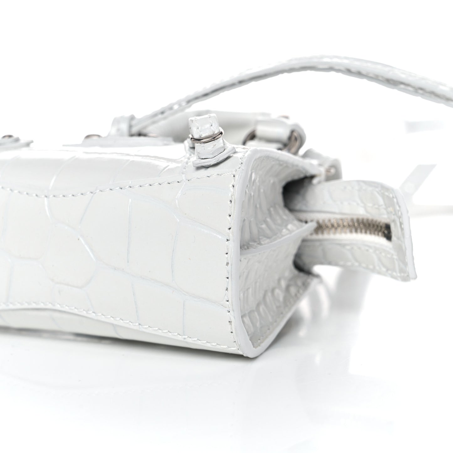 Extra Supple Calfskin Crocodile Embossed Neo Classic Silver Hardware Super Nano City Crossbody White