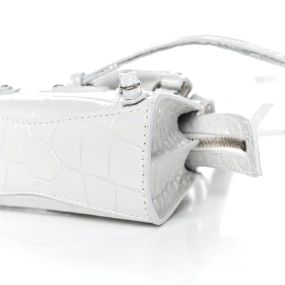 Balenciaga Extra Supple Calfskin Crocodile Embossed Neo Classic Silver Hardware Super Nano City Crossbody White 9 of 9