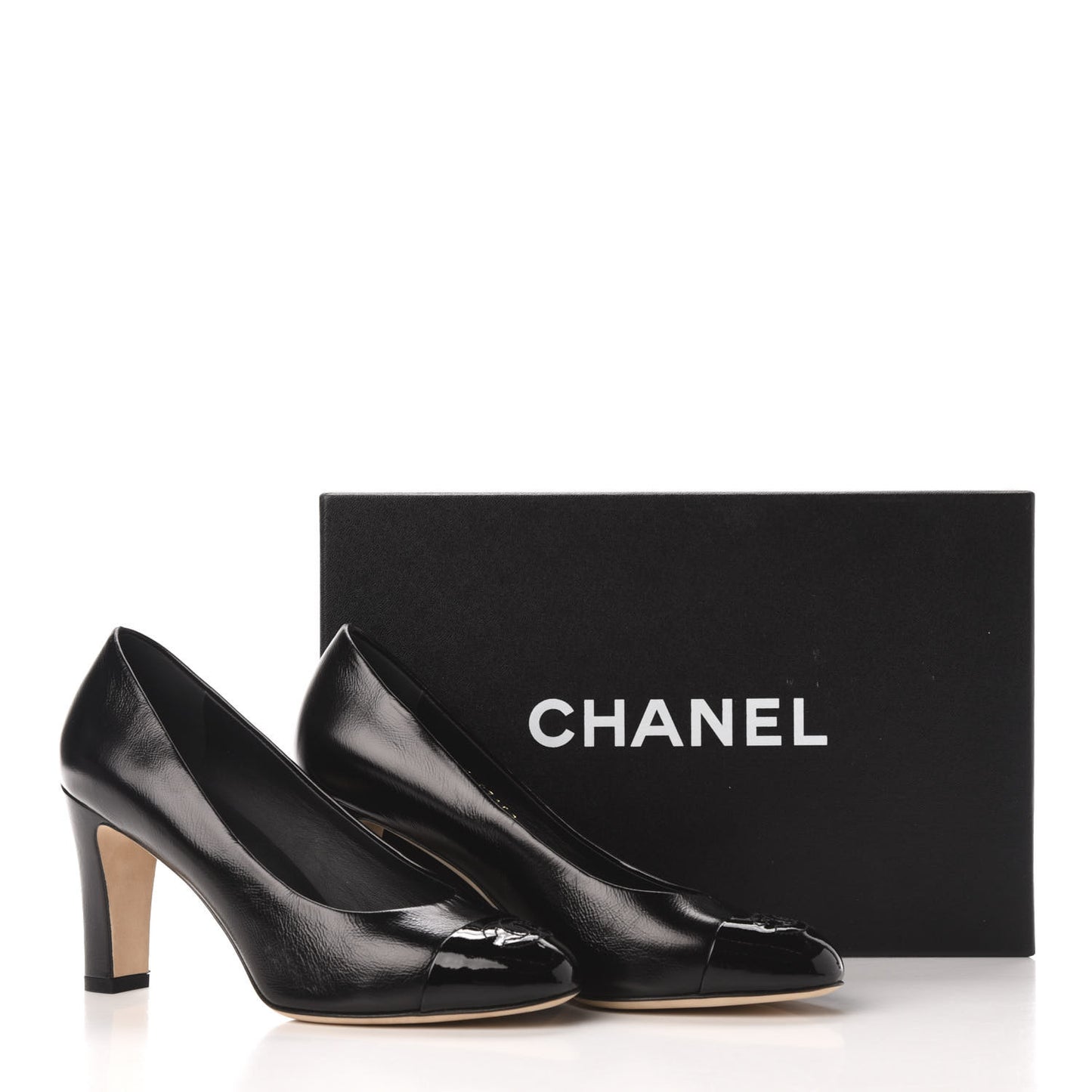 Crumpled Calfskin Patent Cap Toe CC Pumps 36.5 Black