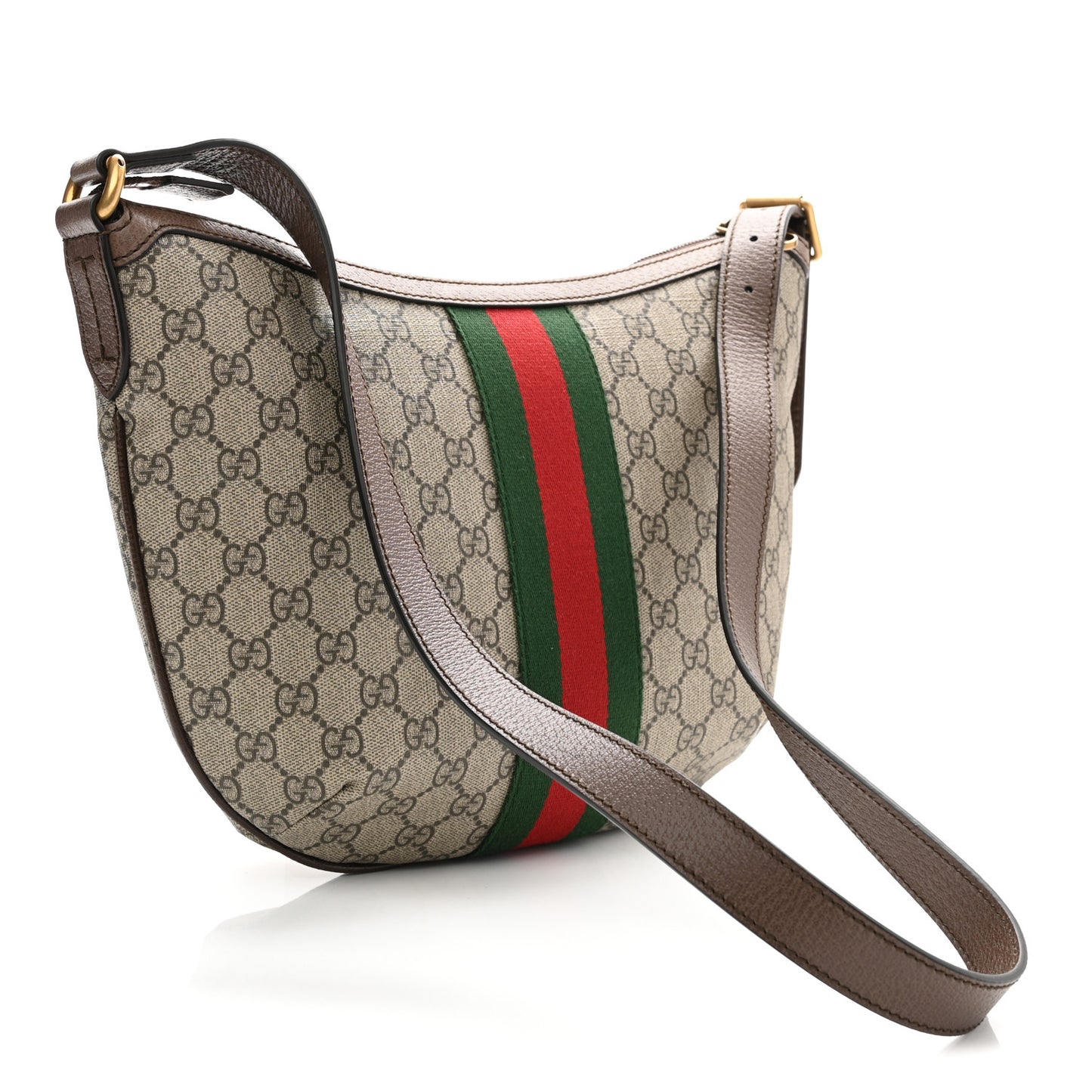 GG Supreme Monogram Web Small Ophidia Half Moon Hobo Brown