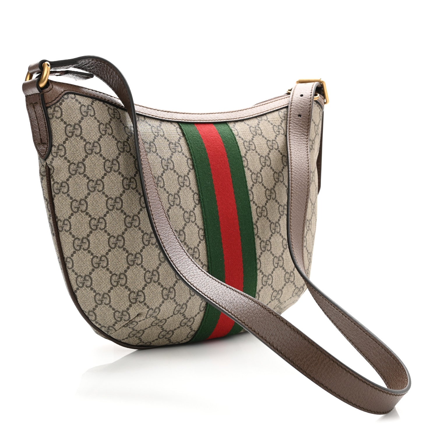 Gucci GG Supreme Monogram Web Small Ophidia Half Moon Hobo Brown 3 of 10