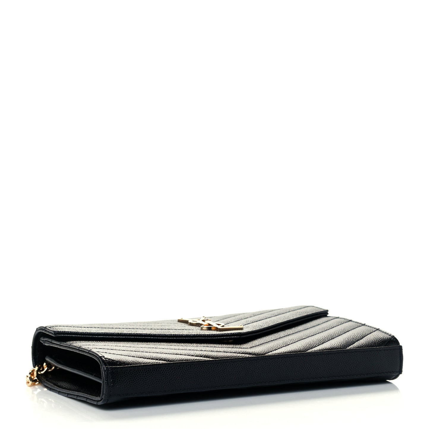 Grain De Poudre Matelasse Chevron Monogram Chain Wallet Black