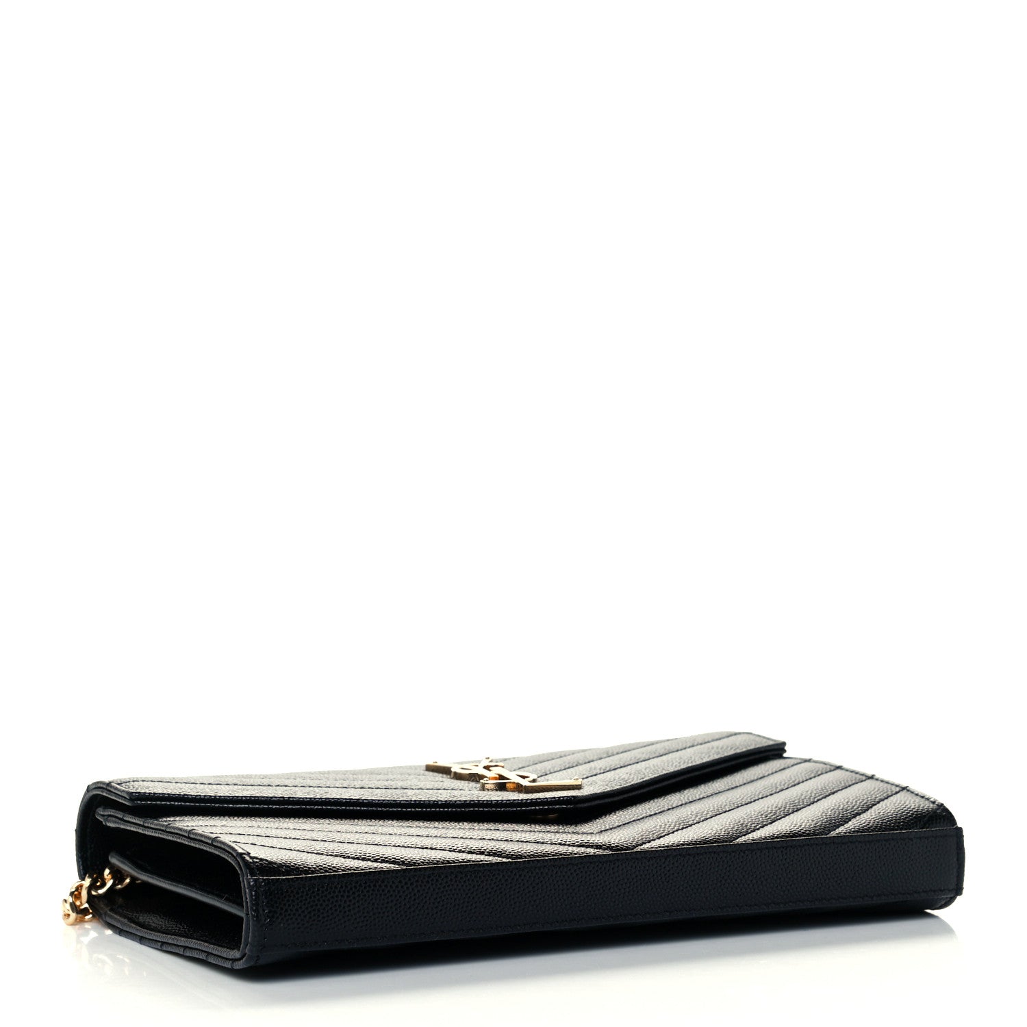 Saint Laurent Grain De Poudre Matelasse Chevron Monogram Chain Wallet Black 4 of 9