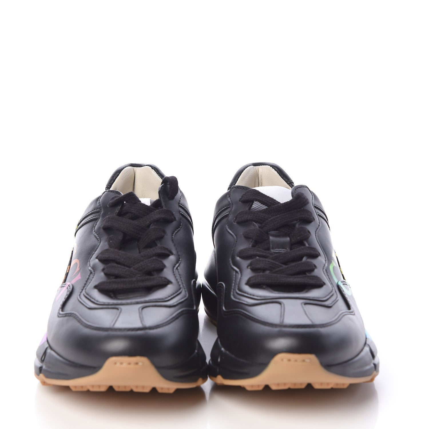 Gucci Calfskin Iridescent Logo Womens Rhyton Sneakers 35.5 Black 2 of 8