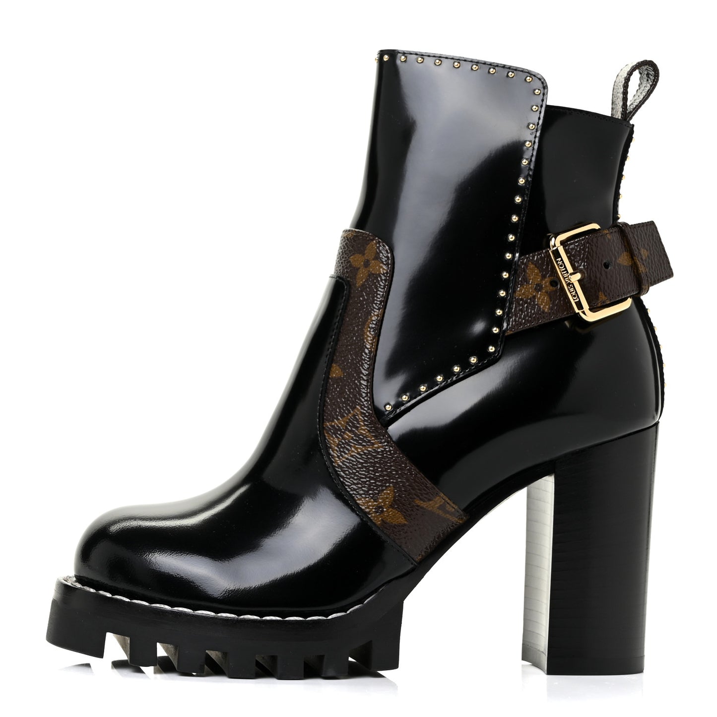 Glazed Calfskin Monogram Star Trail Ankle Boots 35 Black