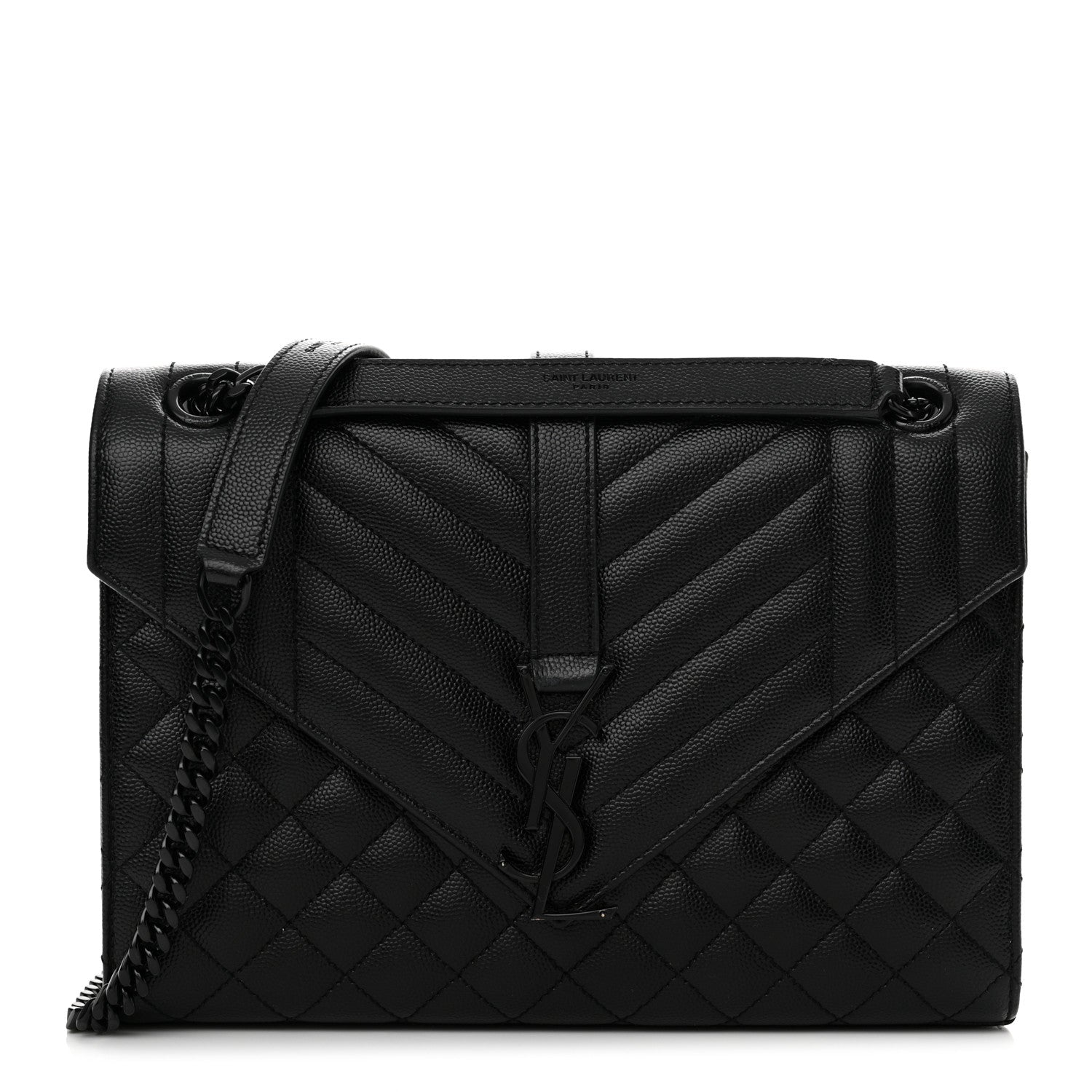 Saint Laurent Grain De Poudre Textured Mixed Matelasse Triquilt Medium Monogram Monochrome Satchel Black 1 of 14
