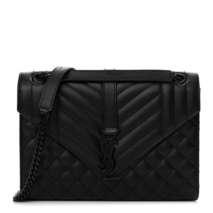 Saint Laurent Grain De Poudre Textured Mixed Matelasse Triquilt Medium Monogram Monochrome Satchel Black 1 of 14