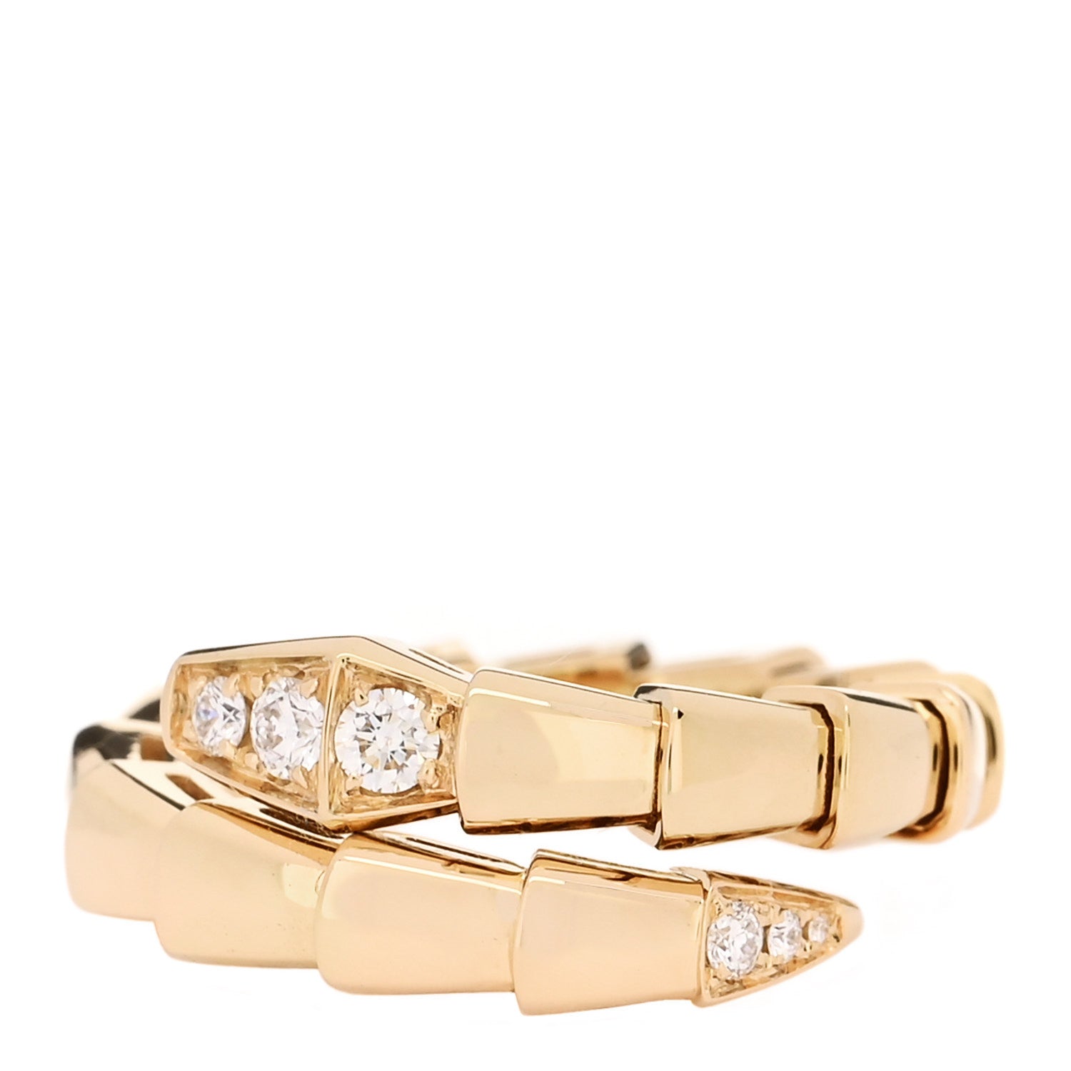 Bulgari 18K Yellow Gold Diamond Serpenti Viper Single Spiral Ring 48 4.5 1 of 5