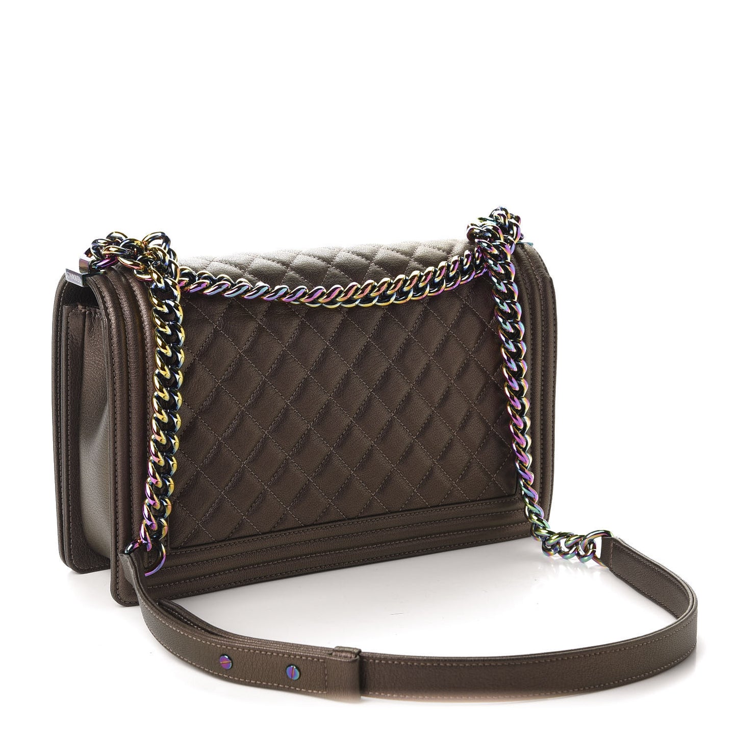 Iridescent Goatskin Quilted New Medium Boy Flap Dark Gold