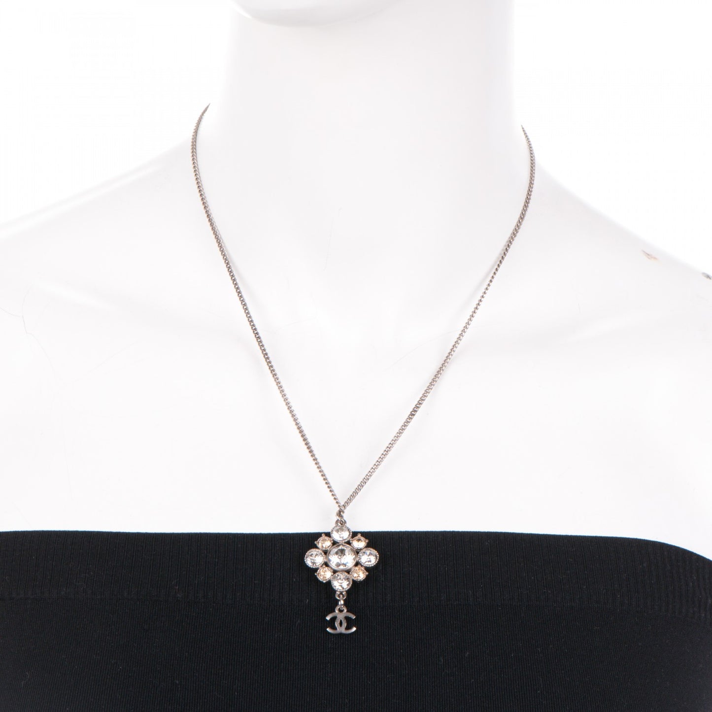 Crystal CC Pendant Necklace Silver