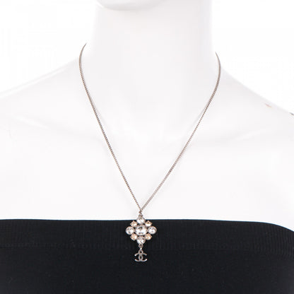 Chanel Crystal CC Pendant Necklace Silver 2 of 3