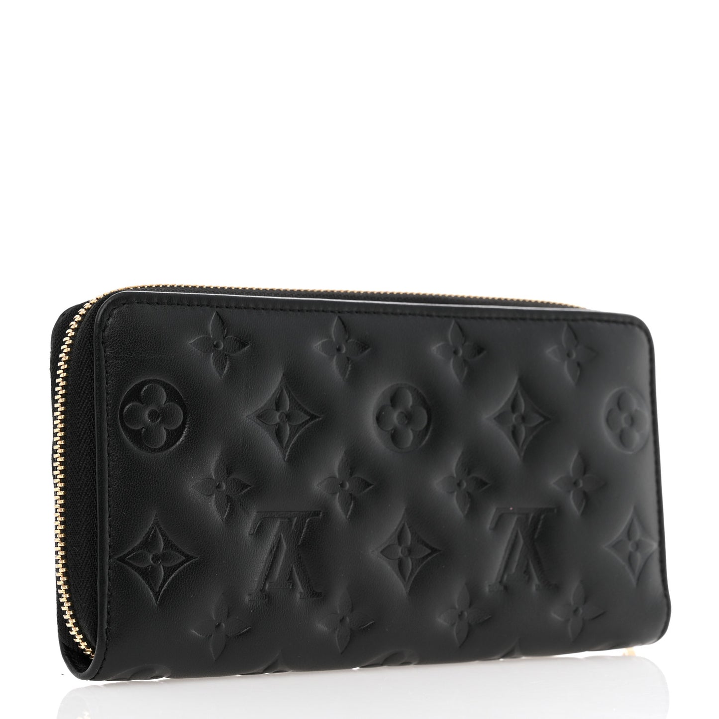 Lambskin Embossed Monogram Coussin Zippy Wallet Black