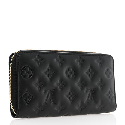 Louis Vuitton Lambskin Embossed Monogram Coussin Zippy Wallet Black 3 of 8