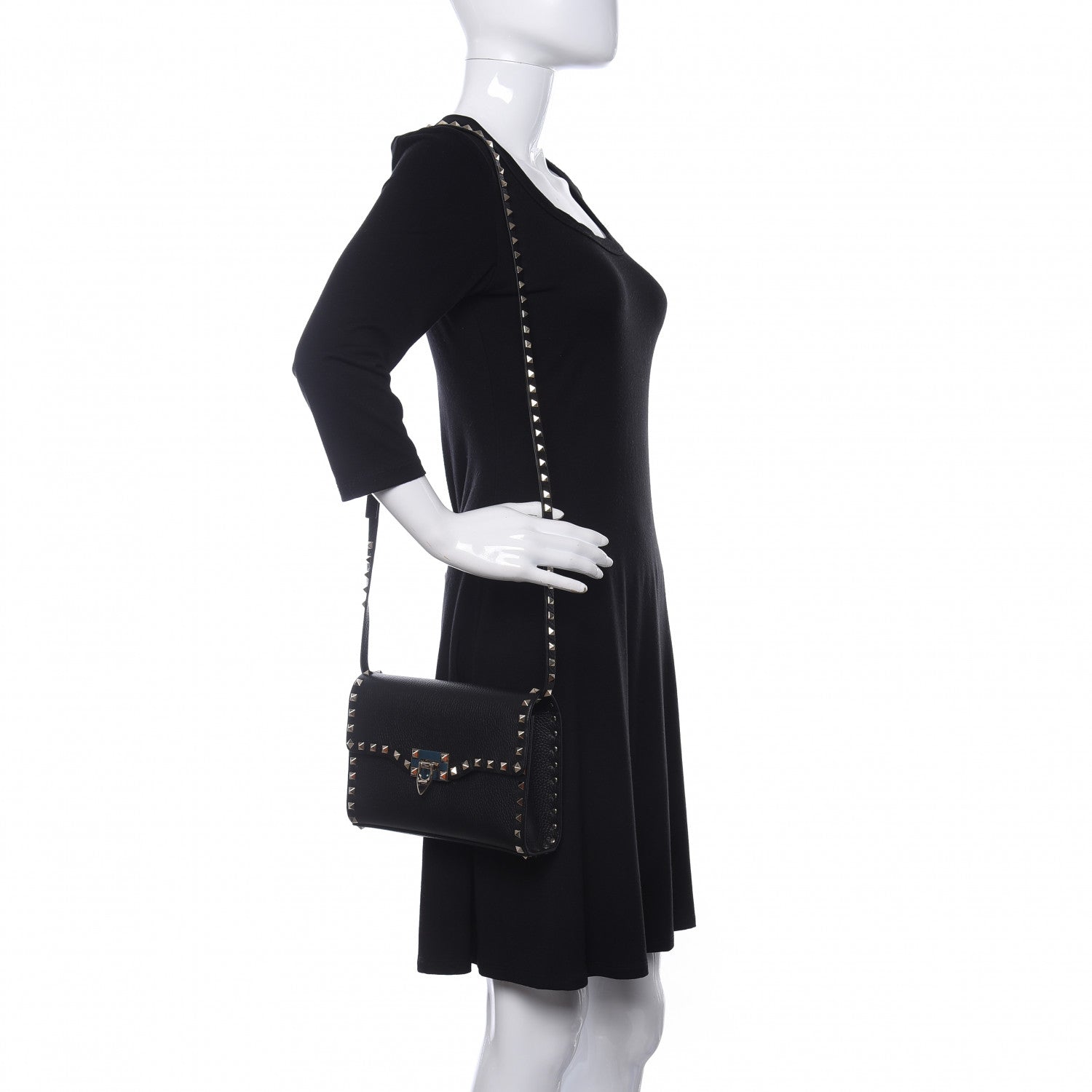 Valentino Garavani Pebbled Calfskin Medium Rockstud Flip Lock Crossbody Bag Black 2 of 9