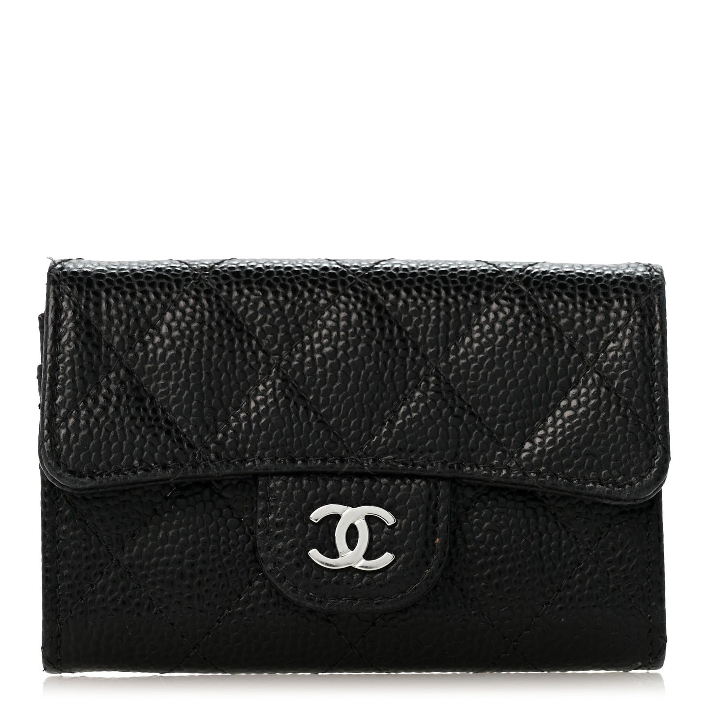 Caviar Quilted Flap Card Holder Wallet Black