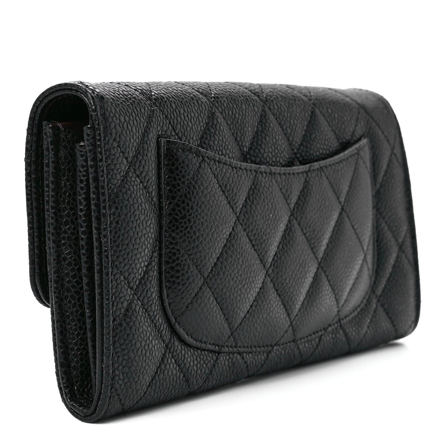 Caviar Quilted Large Flap Wallet Black